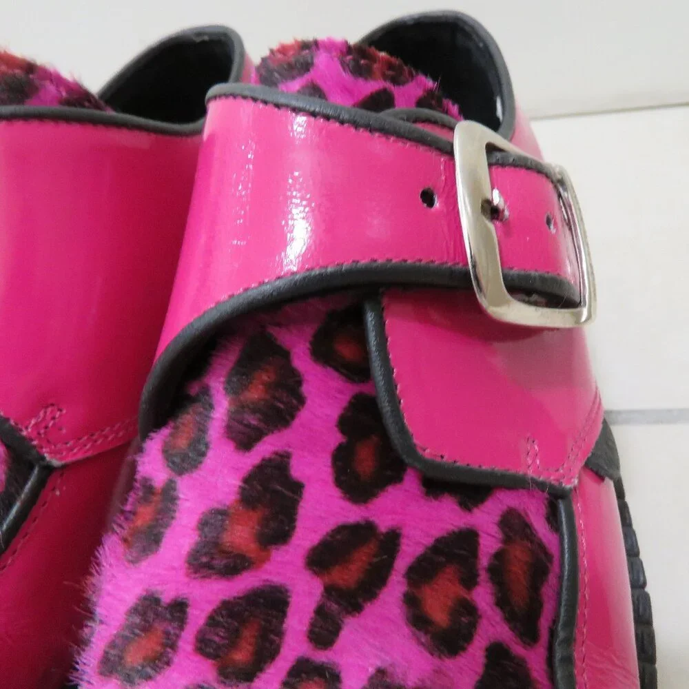 UNDERGROUND ENGLAND King Tut Pink Patent Leopard Print Pony Hair Creeper Shoes - Picture 7 of 16